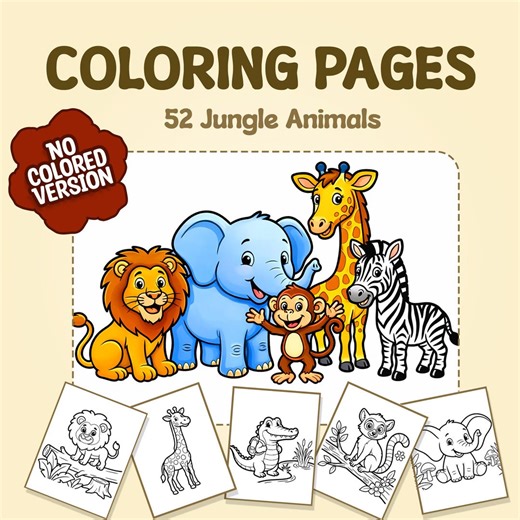 Jungle Animal Coloring Pages for Children, Jungle Animals Book, Bulk Safari Animals Printable Coloring PDF - Etsy