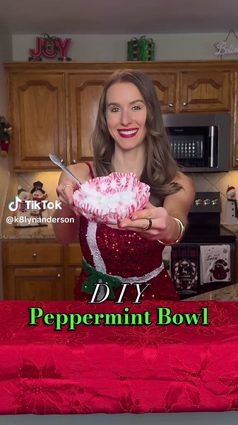 DIY PEPPERMINT BOWL ❤️🤍 The warm peppermint melting into the vanilla ice cream tastes unreal 😍 INGREDIENTS: -Cooking spray -Peppermint candies -Low carb vanilla ice cream DIRECTIONS: 1. Preheat oven to 300°F. Add parchment paper to a baking sheet and grease with cooking spray. 2. Place one peppermint candy in the center and surround with 3 circles. 3. Bake around 7 mins until the candies look glossy and slightly melted. 4. Grease a bowl with cooking spray and set down bottom side up. Very care