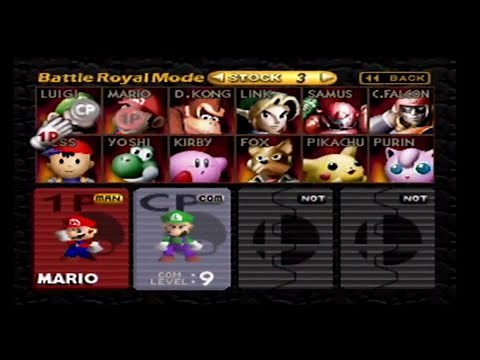 初代スマブラ マリオでCOMレベル9の11キャラ ストック3対戦 【ニンテンドウオールスター! 大乱闘スマッシュブラザーズ】NINTENDO64 Super Smash Bros.