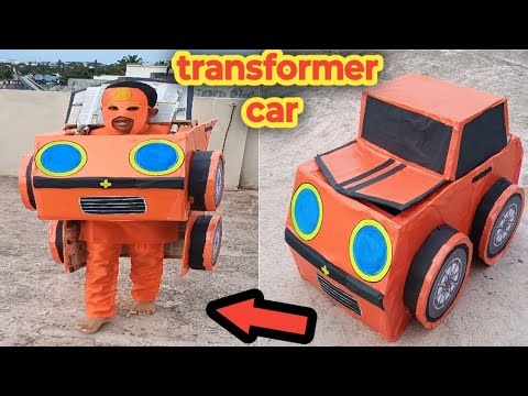 transformer car tutorial(bumblebee)fancy dress costume step to step making video using packaging box