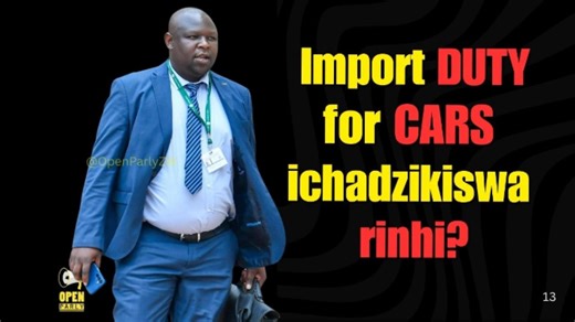 IMPORT DUTY PAMOTA MUCHADZIKISA RINHI? HON. MADZIVANYIKA: My supplementary question is, the high cost of exercise duties, customs duties and set-ex duties, which require 96%. If you buy a vehicle for US$10 000, you are also supposed to pay US$10 000. What is Government’s policy with regard to ensuring that the duty is reduced so that everyone pays for the development of the country? | Open Parly ZW