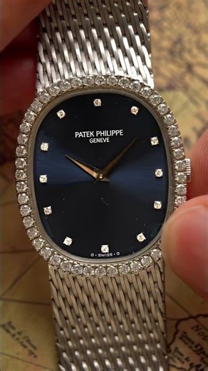 Patek Philippe Golden Ellipse 18K White Gold Diamond Dial Blue Sunburst Vintage #vintagepatek