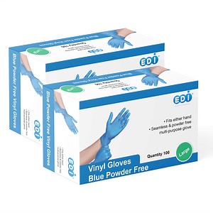 EDI Unisex Disposable Vinyl Gloves, Blue, Large, 200 Pieces
