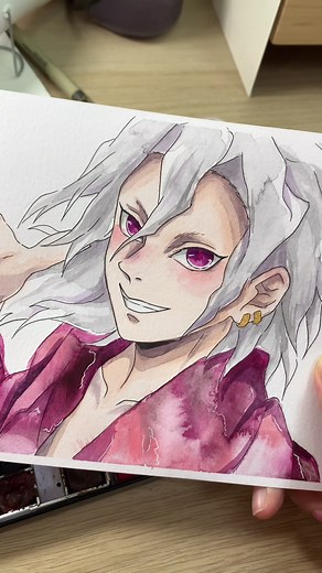 Drawing Uzui Tengen with Hair Down | Watercolor Art