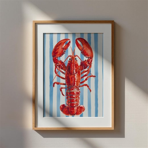 Red Lobster Wall Art – Blue Striped Nautical Decor - Etsy
