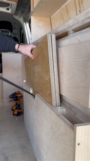 Matt & Jonny on Instagram: "Lots of you asked to see the full clip of the table being slotted into place. So here it is! And if you want to watch the full video on how we made this entire storage wall in our VW T5 camper conversion, the video just went live over on the Triton Tools YouTube channel. Go give it a watch!  #camperconversion #vwt5 #volkswagencamper #vanlife #diycamper"