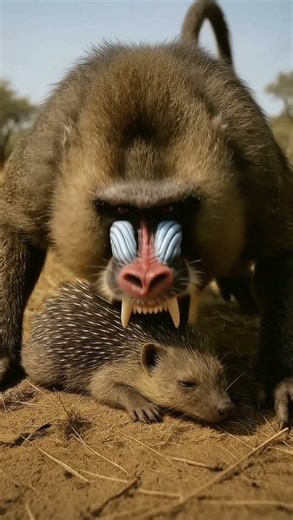 Will the porcupine manage to escape the mandrill’s attack?