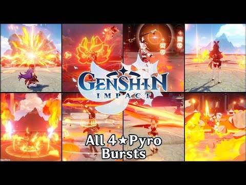 All 4 Star Pyro Characters Burst Animations - Genshin Impact (Version 6.1 Collection)