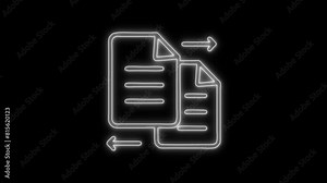 Document Transfer Neon Icon - 4K, Icon Video Background on Black Screen
