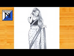 How to draw a Girl wearing traditional saree || Pencil sketch for beginner || Girl wearing saree