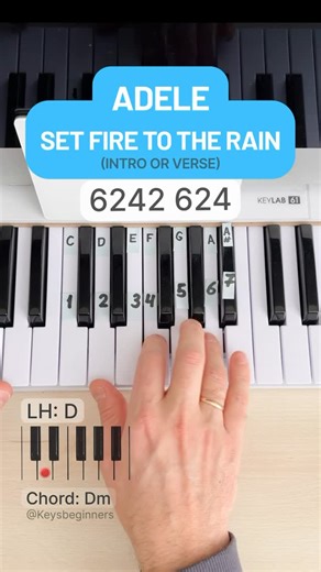 Keys Beginners | Set Fire To The Rain - Easy Piano Tutorial for Beginners #piano #pianolesson #setfiretotherain | Instagram