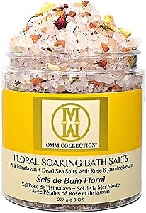 OMM Collection Natural Floral Soaking Bath Salt - Detox Body & Foot Soak - Bath Salt with Rose & Jasmine Petals - Pink Himalayan & Dead Sea Salt Flakes - Relaxing Bath Soak (Jasmin Rose)