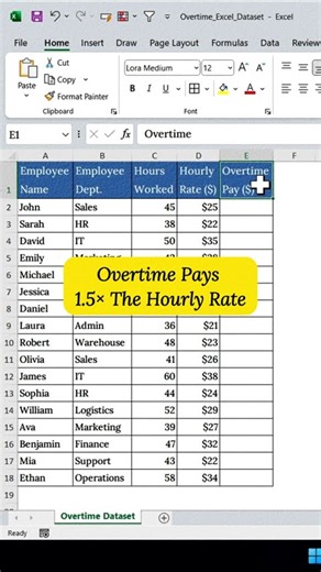 Excel Overtime Pay Formula (1.5×) — Works in Seconds!