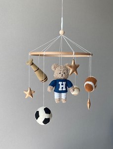 Baby Vintage Nursery Mobile, Football Teddy Bear Mobile, Soccer Bear Mobile, Sports Nursery Decor, Baby Boy Shower Gift Idea, New Mom Gift. - Etsy