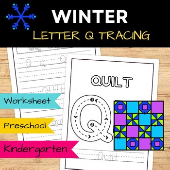 Letter Tracing Worksheet Letter Q Winter Theme PreK Kindergarten