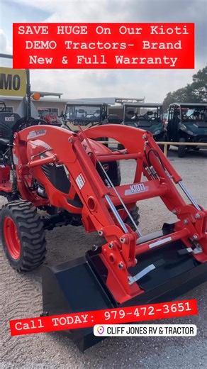 SAVE HUGE On Our Kioti DEMO Tractors- BRAND NEW & FULL WARRANTY! . . . TEXAS BEST PRICING!!! Contact us TODAY for more information- we ship all over the U.S.! Family Owned & Operated: Great Prices, Service, and Financing Available- Contact us TODAY for more information 979-472-3651! #farming #farm #farmlife #farmequipment #machinery #tractor #tractors #traktor #tractorlover #famersoftiktok #tractorsofticktoc #tractorsales #equipment #heavyequipment #homesteading #officialtractoroftough #ranchlif