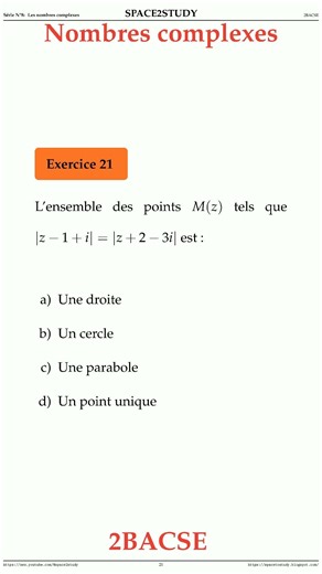 Exercice 21 Serie 8 Les Nombres complexes 2BACSE Maths space2study M2BSES8v11 #shorts