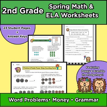 2nd Grade Spring Math & ELA Worksheets| Poppy & Bramble the Hedgehogs