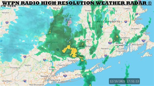 WFPN Radio Connecticut Weather Center. December 19, 2025 Pre-recorded radar in motion at about 5:51 PM EST shows what's currently moving through our area. | WFPN Radio Connecticut