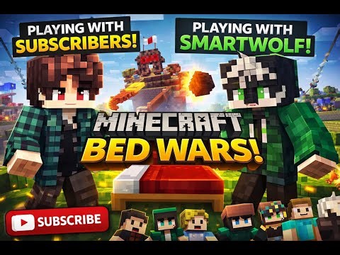 Playing Minecraft Bed Wars With Subscribers & Smartwolf 💚 #king_panther_
