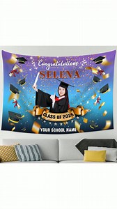 38 reactions | Celebrate your achievement with a personalized multicolor gradient graduation tapestry backdrop featuring your name, year, and school. Perfect party favors for seniors! | Callie Gifts | Facebook