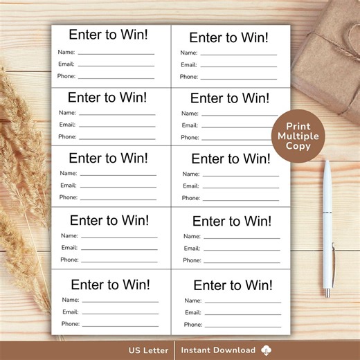 Editable Raffle Event Ticket Template, Enter To Win Ticket, DIY Event Ticket, Custom Raffle Ticket, Customizable Ticket, Instant DownloadPDF