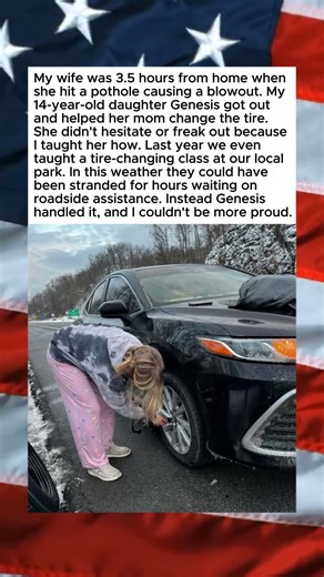 TEACHING GIRL TO CHANGE TIRE PAYS OFF😁👍