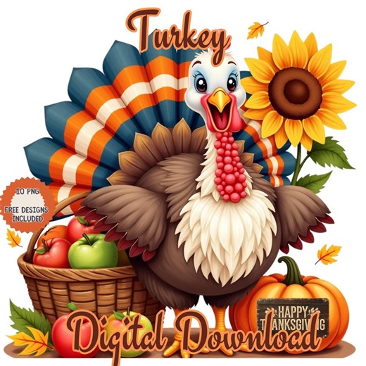 Thanksgiving Turkey Clipart: Autumn Watercolor Animal Art (PNG, JPG, PDF Digital Download) - Etsy