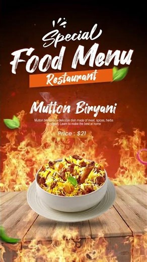 Special Food Menu Design in After effects| Restaurant Promo Poster | #viralreels #viral