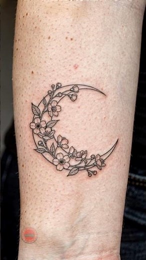 Elegant Floral Crescent Moon Tattoo