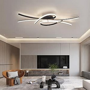 Modern LED Ceiling Light Fixture,54W 3780 Lumen,Flush Mount Ceiling Chandelier,Ceiling Lamp for Kitchen Bedroom Study Living Room Office Dining Room,Dimmable Remote Control (Black)