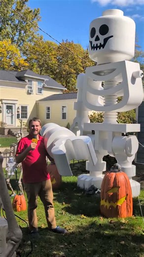 Beyond the Brick on Instagram: "Huge LEGO Halloween Skeleton created by Alan Perkins! On display on River Road in Olmsted Falls, Ohio"