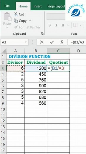 How to Divide Numbers in a excel Spreadsheet #ExcelDivision #divideinexcel #datacalculation #excel