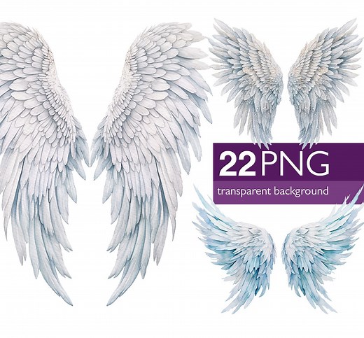 Angel Wings Clip Art, PNG Watercolor, White Wings Clipart, Feathered Wings, Commercial Use, Digital Art, Transparent - Etsy