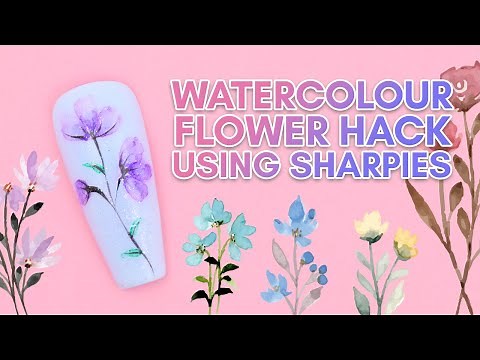 🌸 Watercolour Flower HACK Using Sharpies | Easy Nail Art For Beginners 💅