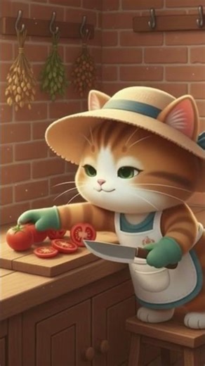 “From the garden to the bowl, Chef Cat does it all 🍅🐱✨”#cat #cooking