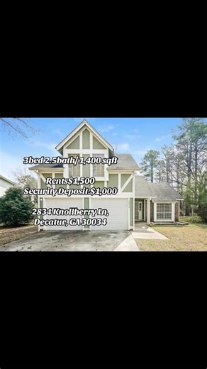 🏡✨ Charming 3 Bedroom Home for Rent in Decatur, GA! ✨🏡 Searching for a comfortable, affordable home near Atlanta? Take a look at this lovely rental located at 2834 Knollberry Ln, Decatur, GA 30034. With 1,400 sq ft of living space, this home offers the perfect balance of space, comfort, and convenience for families, couples, or roommates. 🛏️ 3 Bedrooms – Spacious and cozy 🛁 2.5 Bathrooms – Perfect for families or shared living 📐 1,400 Sq Ft of living space 🍳 Functional kitchen with ample c