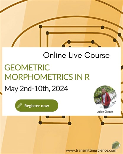 A new edition of our online course Geometric Morphometric in R is coming! Taught by Julien Claude 🗓️May 2nd-10th, 2024 🔗More information and registration on the course webpage: https://www.transmittingscience.com/courses/geometric-morphometrics/geometric-morphometrics-r/ #TScourses #keeplearning #Rstats #Rproject #rlang #GeometricMorphometrics | Transmitting Science