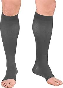Truform 20-30 mmHg Compression Stockings for Men and Women, Knee High Length, Open Toe, Gray, Large