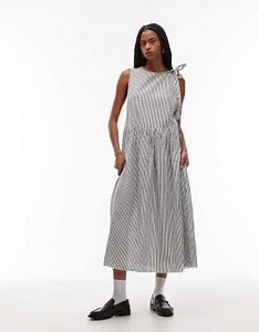 COLLUSION wrap tie detail midi dress in gray and white stripes | ASOS