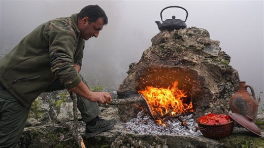 601K views · 10K reactions | Today I built an oven out of clay and stones in nature, in the middle of the wild mountains! I am cooking a simple nomadic dish - lamb with vegetables in a spicy sauce  #wildlife #outdoorcooking #villagecooking | Wilderness Cooking | Facebook