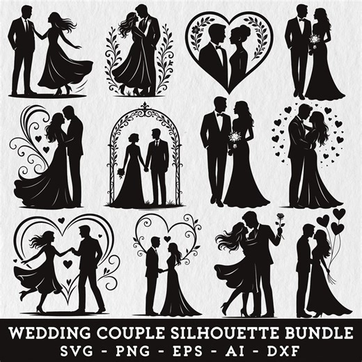 Wedding Couple SVG, Bride and Groom Heart Silhouette Cut Files for Cricut Digital Download - Etsy