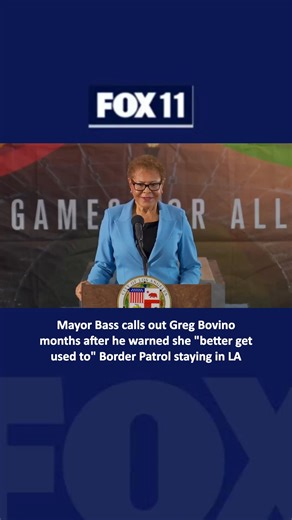 Months after Customs and Border Patrol leader Greg Bovino told Los Angeles Mayor Karen Bass that she “better get used to” CBP's presence in LA, Bass quipped in response, “Where is he today?” referring to his reported demotion from CBP. | FOX 11 Los Angeles