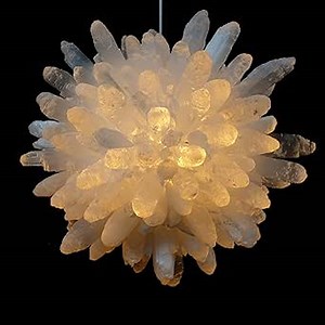 Selenite Crystal Pendant Light, Crystal Planets Ball Sphere Hanging Chandelier,Selenite Ceiling Light Natural Pendant Light Fixtures for Living rooms, Dining rooms, Kitchens & Entryways White