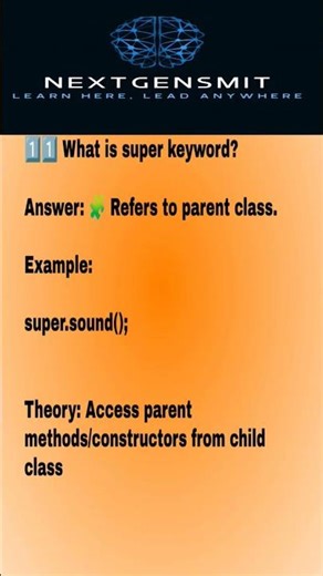Super keyword in Java. #JavaDeveloper #Programming #LearnJava #CodingShorts #JavaInterview #code