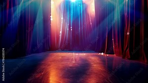 Luxury stage with blue and pink spotlights for theater performances or exhibition events