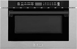 ZLINE Autograph Edition 24" 1.2 cu. ft. Built-in Microwave Drawer with a Traditional Handle in Fingerprint Resistant Stainless Steel and Matte Black Accents