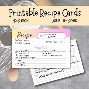 Printable Recipe Cards 4x6 | Blank Recipe Card | Instant Download | Kitchen Organizer | Printable Recipe Binder - Etsy