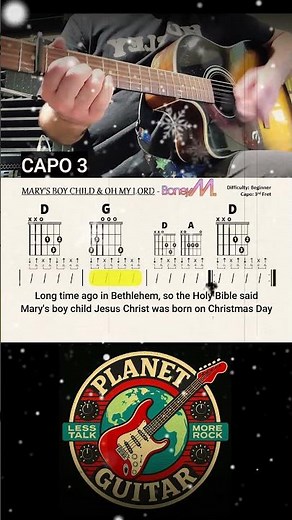 How to Play "MARY'S BOY CHILD & OH MY LORD" by BoneyM (Capo 3) | Beginner Guitar Play-Along + Lyrics
