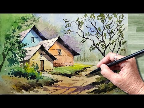🎨 Watercolor Step-by-Step Landscape Painting Tutorial for Beginners | निसर्गचित्र पेंटिंग